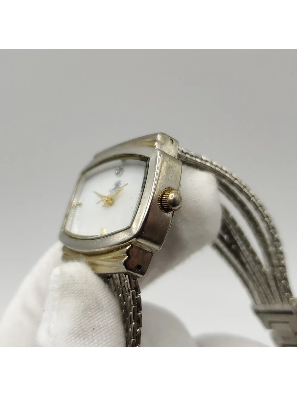 Jaclyn Smith Rectangle Quartz MOP Womens Watch 28mm Silver Tone New Battery